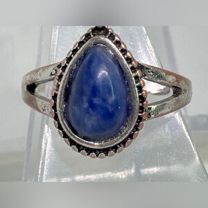 Sterling Silver Teardrop Blue Stone Ring • Size 7 • Vintage Boho Statement Ring